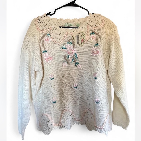 Vintage Colleen’s Collective Floral Embroidery Knit Sweatee NWT medium - Picture 1 of 8